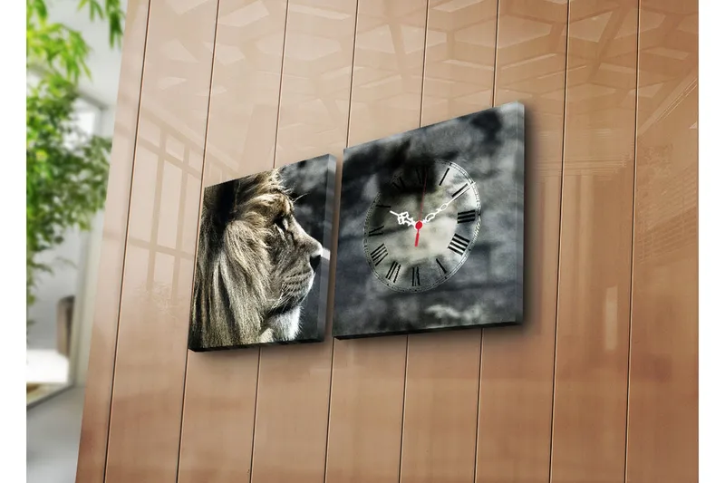 Dekorativt Canvas Maleri med Ur 2 Dele, Flerfarvet