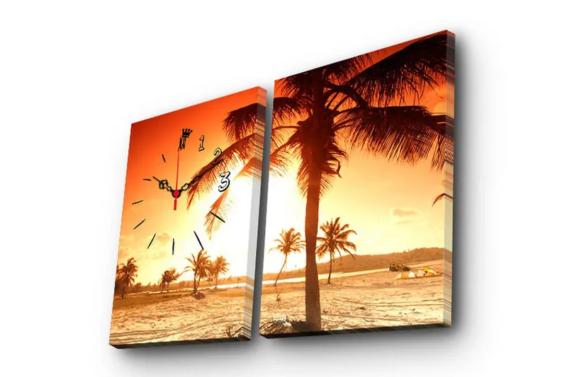 Dekorativt Canvas Maleri med Ur 2 Dele, Flerfarvet