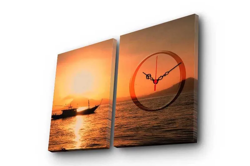 Dekorativt Canvas Maleri med Ur 2 Dele, Flerfarvet