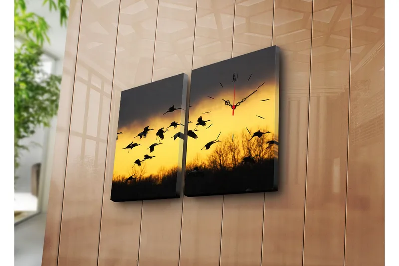 Dekorativt Canvas Maleri med Ur 2 Dele, Flerfarvet