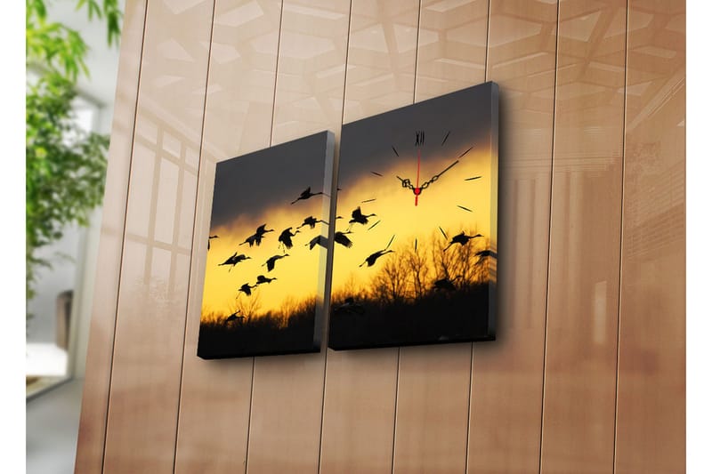 Dekorativt Canvas Maleri med Ur 2 Dele, Flerfarvet