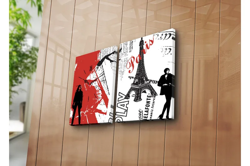 Dekorativt Canvas Maleri med Ur 2 Dele, Flerfarvet