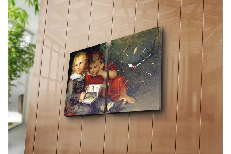 Dekorativt Canvas Maleri med Ur 2 Dele, Flerfarvet