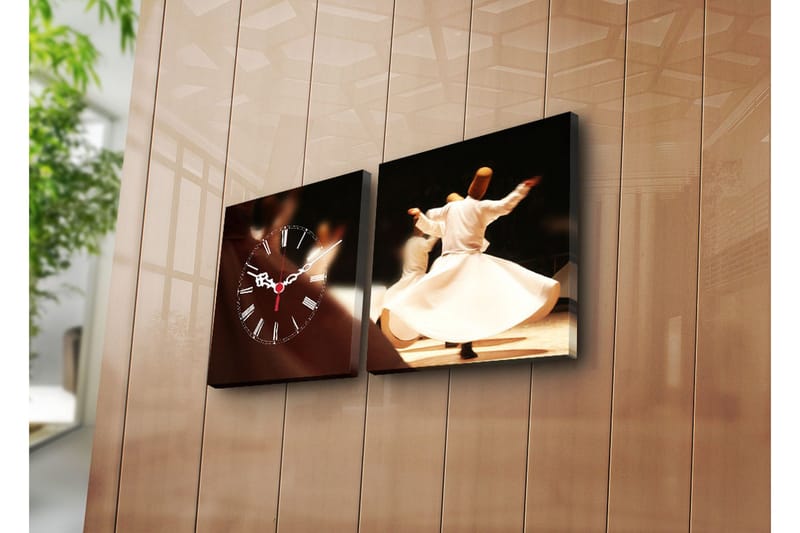 Dekorativt Canvas Maleri med Ur 2 Dele, Flerfarvet