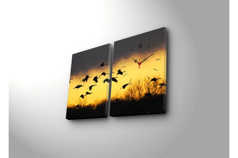 Dekorativt Canvas Maleri med Ur 2 Dele - Flerfarvet - Boligtilbehør - Vægdekoration - Vægure & Ure