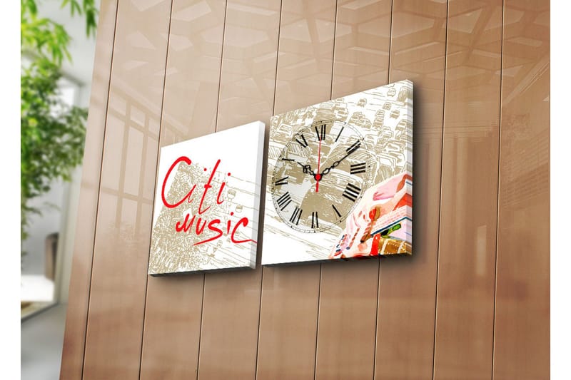 Dekorativt Canvas Maleri med Ur 2 Dele, Flerfarvet