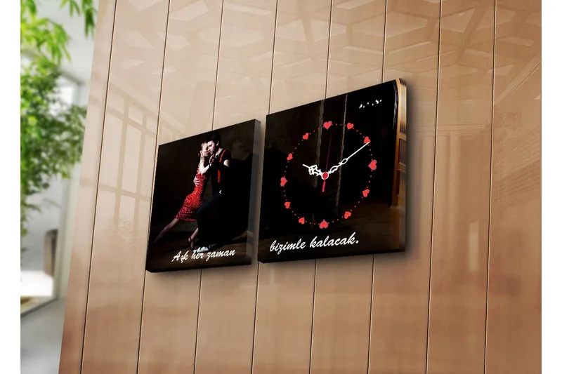 Dekorativt Canvas Maleri med Ur 2 Dele, Flerfarvet