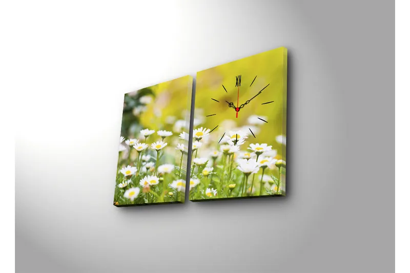 Dekorativt Canvas Maleri med Ur 2 Dele - Flerfarvet - Boligtilbehør - Vægdekoration - Vægure & Ure