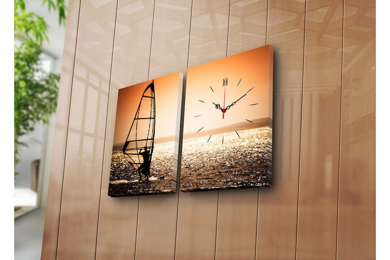 Dekorativt Canvas Maleri med Ur 2 Dele, Flerfarvet