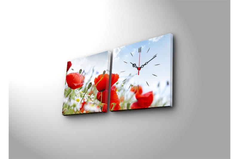 Dekorativt Canvas Maleri med Ur 2 Dele - Flerfarvet - Boligtilbehør - Vægdekoration - Vægure & Ure