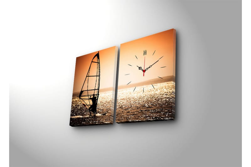 Dekorativt Canvas Maleri med Ur 2 Dele - Flerfarvet - Boligtilbehør - Vægdekoration - Vægure & Ure