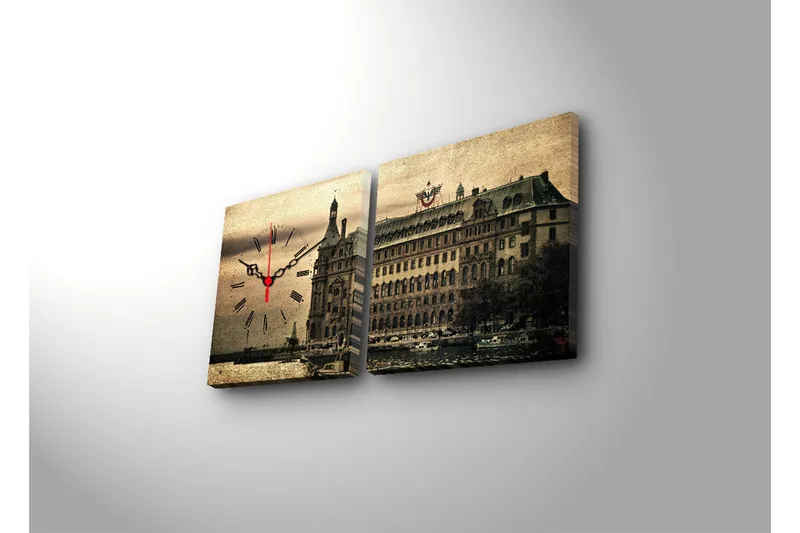 Dekorativt Canvas Maleri med Ur 2 Dele - Flerfarvet - Boligtilbehør - Vægdekoration - Vægure & Ure