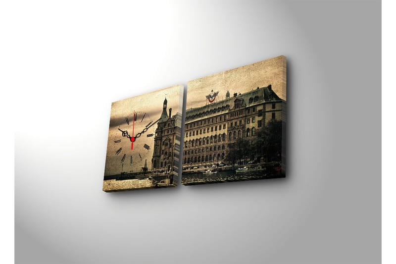 Dekorativt Canvas Maleri med Ur 2 Dele - Flerfarvet - Boligtilbehør - Vægdekoration - Vægure & Ure