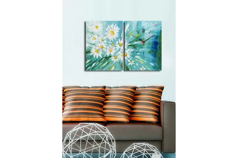 Dekorativt Canvas Maleri med Ur 2 Dele - Flerfarvet - Boligtilbehør - Vægdekoration - Vægure & Ure