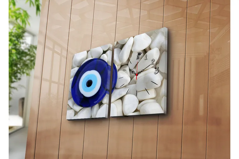 Dekorativt Canvas Maleri med Ur 2 Dele, Flerfarvet