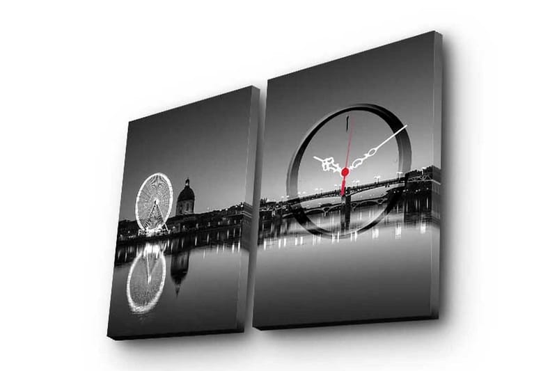 Dekorativt Canvas Maleri med Ur 2 Dele, Flerfarvet