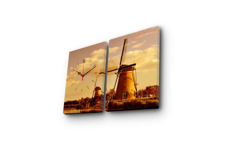 Dekorativt Canvas Maleri med Ur 2 Dele - Flerfarvet - Boligtilbehør - Vægdekoration - Vægure & Ure