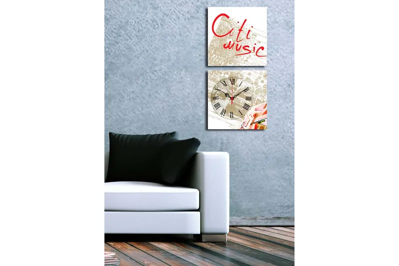 Dekorativt Canvas Maleri med Ur 2 Dele - Flerfarvet - Boligtilbehør - Vægdekoration - Vægure & Ure