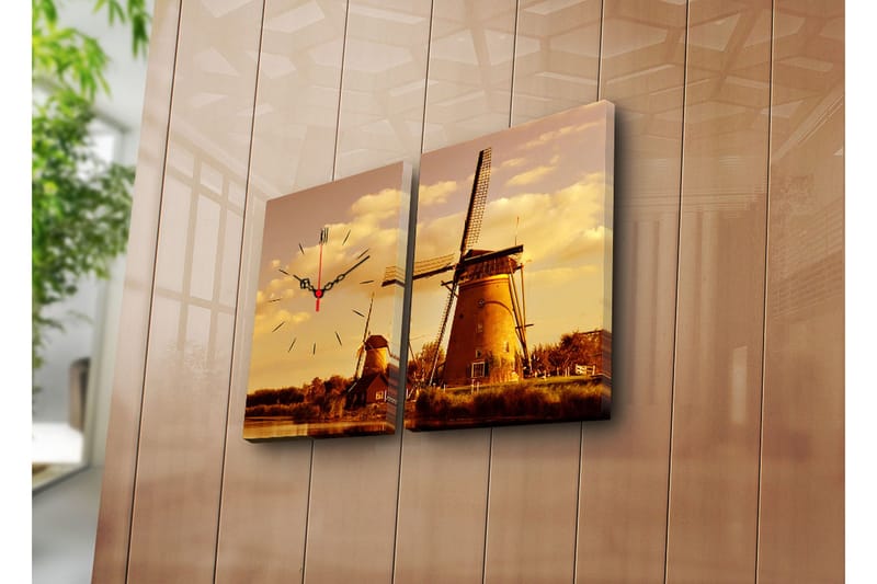 Dekorativt Canvas Maleri med Ur 2 Dele, Flerfarvet