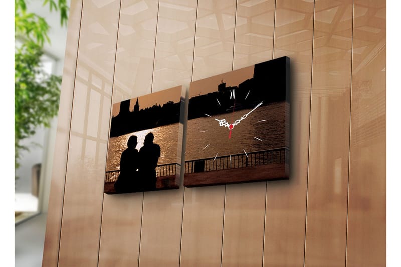 Dekorativt Canvas Maleri med Ur 2 Dele, Flerfarvet