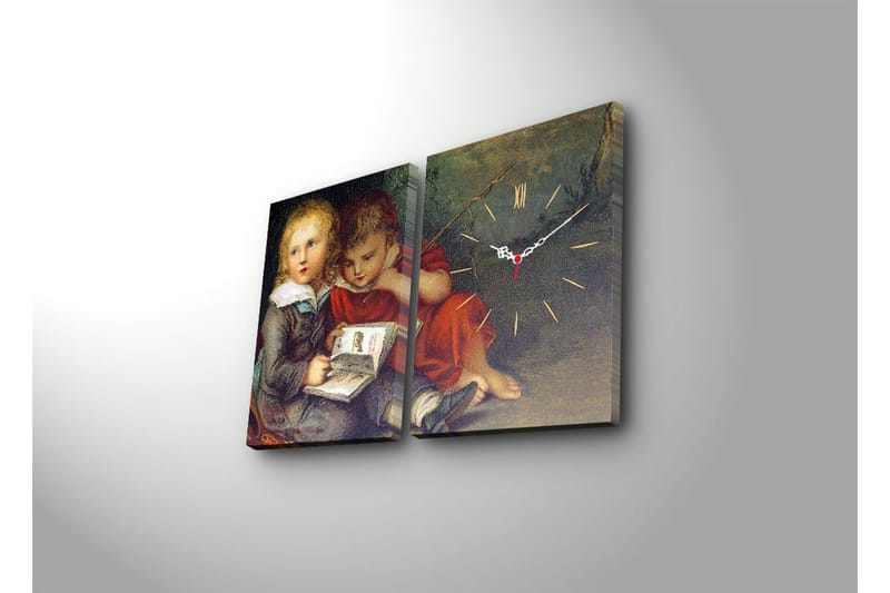 Dekorativt Canvas Maleri med Ur 2 Dele - Flerfarvet - Boligtilbehør - Vægdekoration - Vægure & Ure
