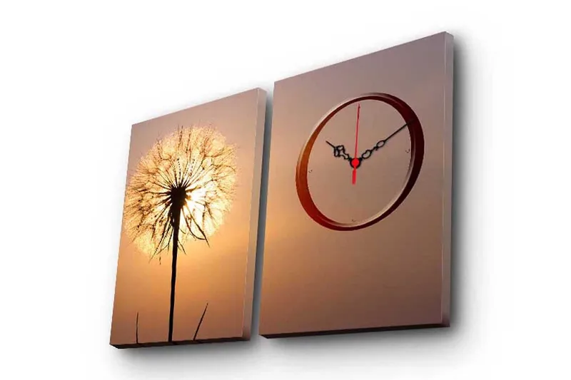 Dekorativt Canvas Maleri med Ur 2 Dele, Flerfarvet