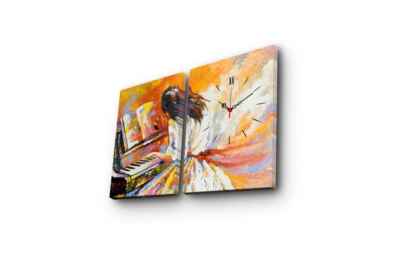 Dekorativt Canvas Maleri med Ur 2 Dele - Flerfarvet - Boligtilbehør - Vægdekoration - Vægure & Ure