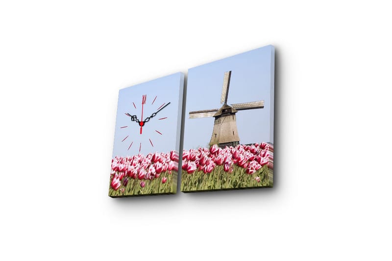 Dekorativt Canvas Maleri med Ur 2 Dele - Flerfarvet - Boligtilbehør - Vægdekoration - Vægure & Ure
