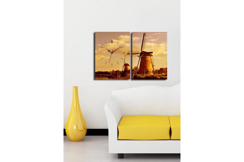 Dekorativt Canvas Maleri med Ur 2 Dele - Flerfarvet - Boligtilbehør - Vægdekoration - Vægure & Ure