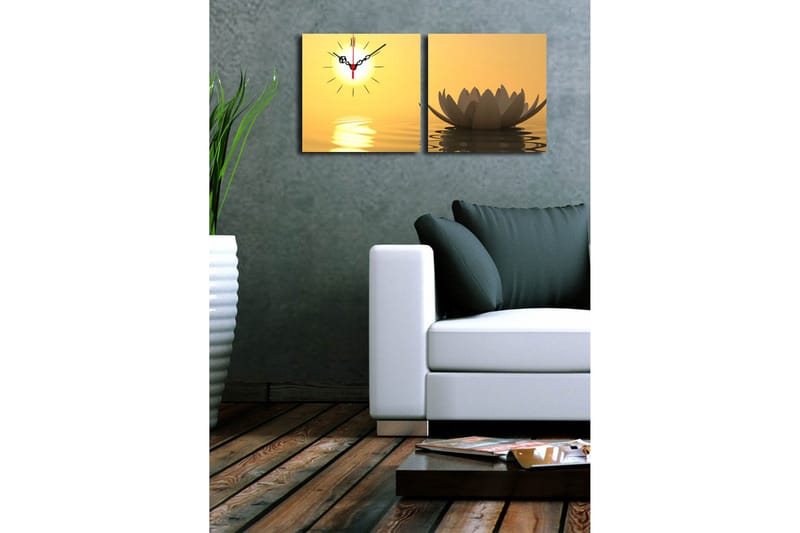 Dekorativt Canvas Maleri med Ur 2 Dele - Flerfarvet - Boligtilbehør - Vægdekoration - Vægure & Ure