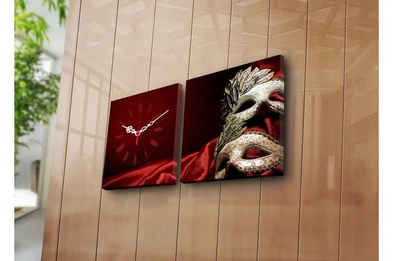 Dekorativt Canvas Maleri med Ur 2 Dele, Flerfarvet