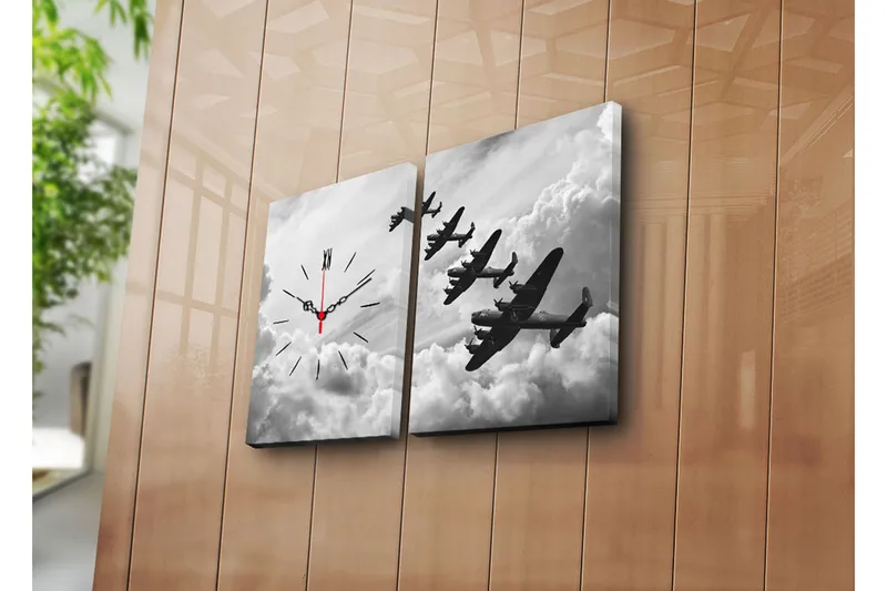 Dekorativt Canvas Maleri med Ur 2 Dele, Flerfarvet