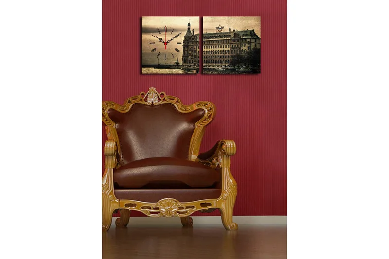 Dekorativt Canvas Maleri med Ur 2 Dele - Flerfarvet - Boligtilbehør - Vægdekoration - Vægure & Ure