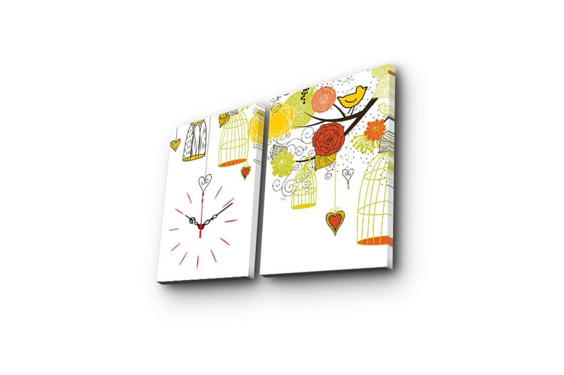 Dekorativt Canvas Maleri med Ur 2 Dele - Flerfarvet - Boligtilbehør - Vægdekoration - Vægure & Ure