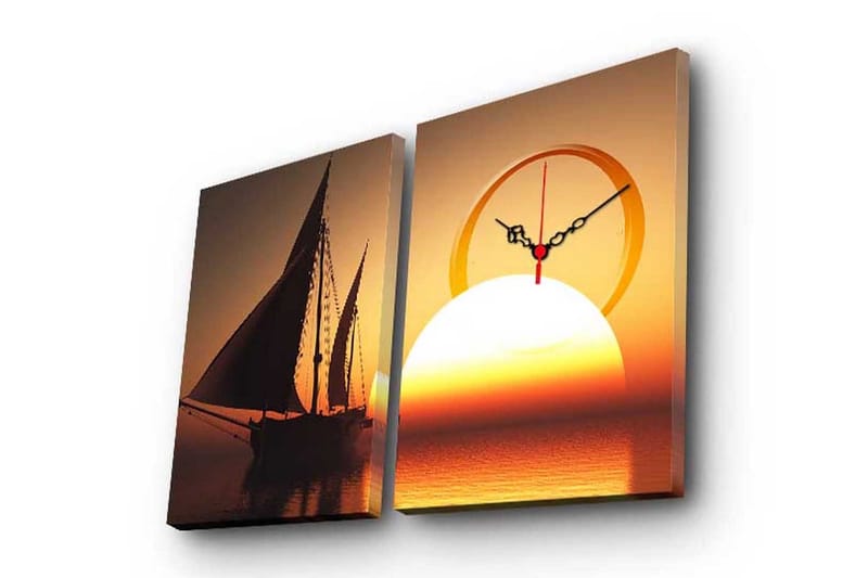 Dekorativt Canvas Maleri med Ur 2 Dele, Flerfarvet