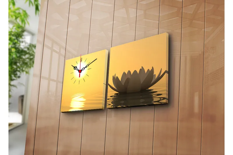 Dekorativt Canvas Maleri med Ur 2 Dele, Flerfarvet