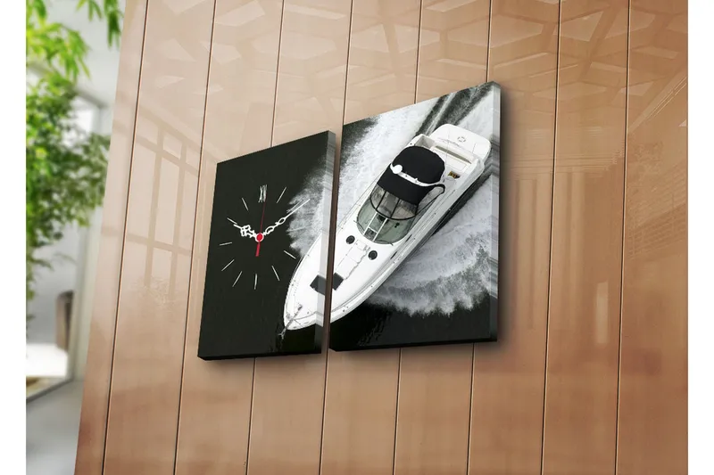 Dekorativt Canvas Maleri med Ur 2 Dele, Flerfarvet