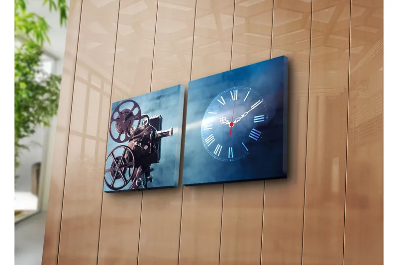 Dekorativt Canvas Maleri med Ur 2 Dele, Flerfarvet