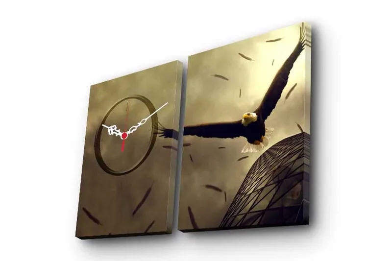 Dekorativt Canvas Maleri med Ur 2 Dele, Flerfarvet