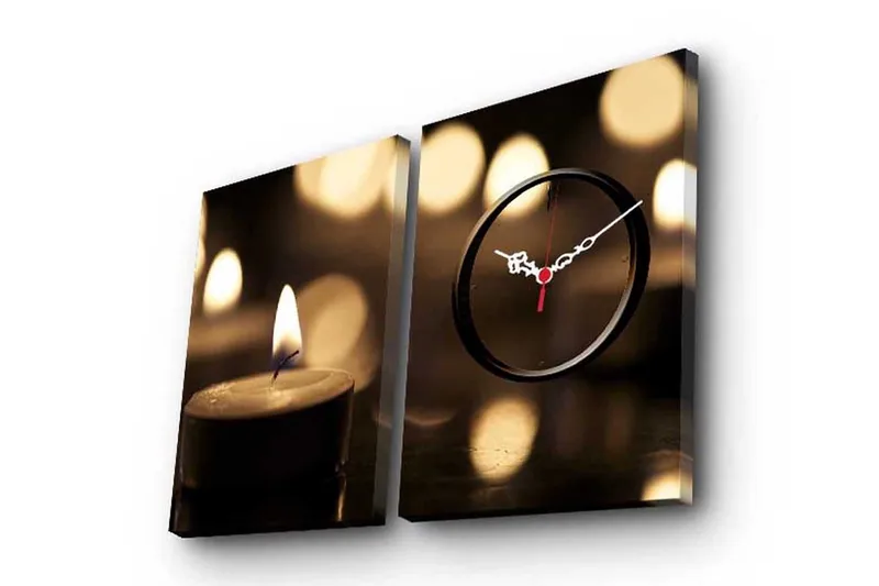 Dekorativt Canvas Maleri med Ur 2 Dele, Flerfarvet