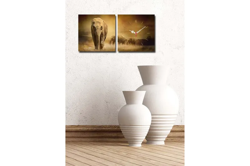 Dekorativt Canvas Maleri med Ur 2 Dele - Flerfarvet - Boligtilbehør - Vægdekoration - Vægure & Ure