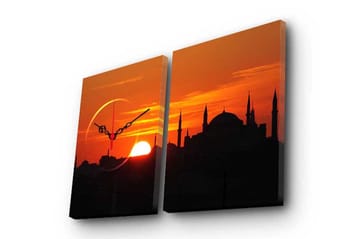 Dekorativt Canvas Maleri med Ur 2 Dele - Flerfarvet - Boligtilbehør - Vægdekoration - Vægure & Ure