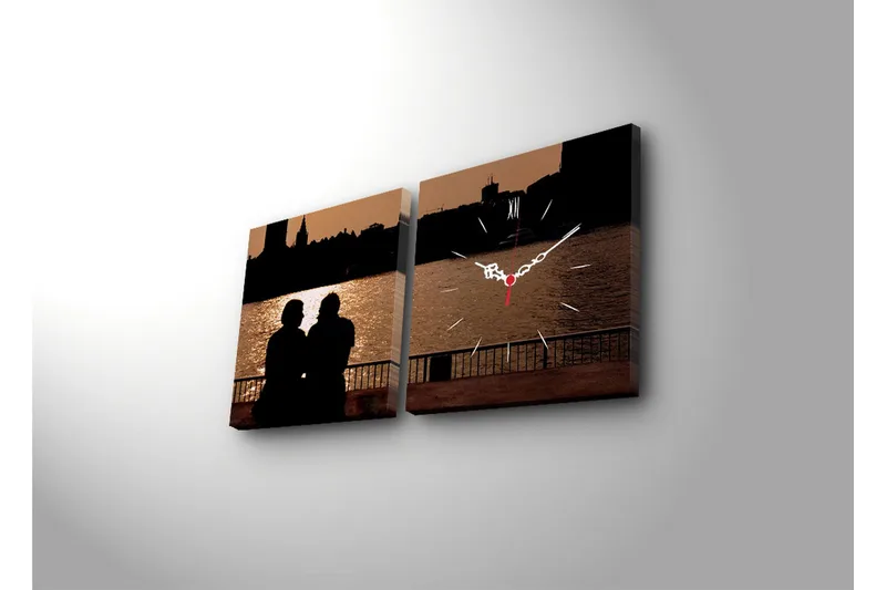 Dekorativt Canvas Maleri med Ur 2 Dele - Flerfarvet - Boligtilbehør - Vægdekoration - Vægure & Ure