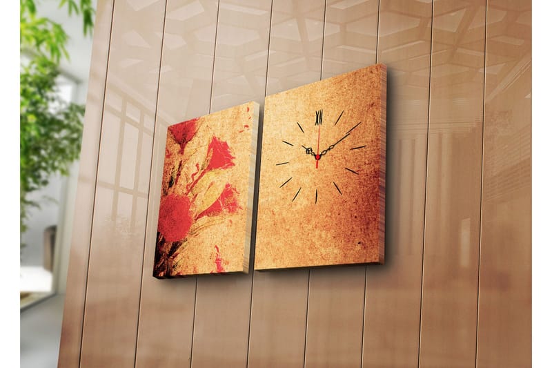 Dekorativt Canvas Maleri med Ur 2 Dele, Flerfarvet