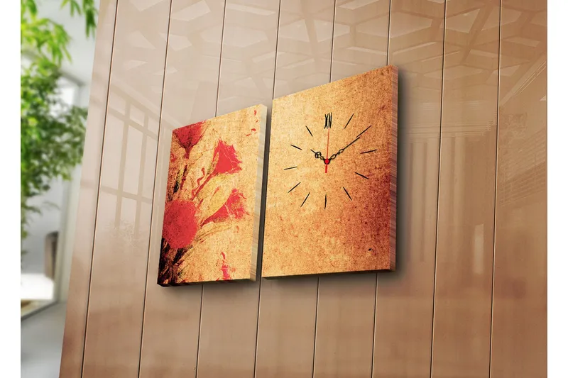 Dekorativt Canvas Maleri med Ur 2 Dele, Flerfarvet