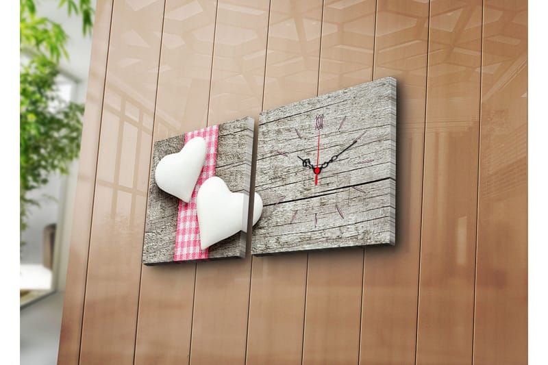 Dekorativt Canvas Maleri med Ur 2 Dele, Flerfarvet