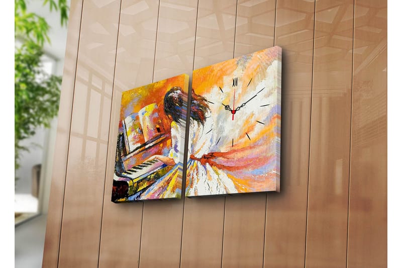 Dekorativt Canvas Maleri med Ur 2 Dele, Flerfarvet