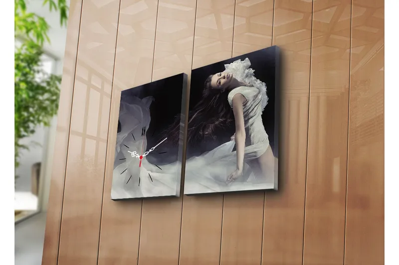 Dekorativt Canvas Maleri med Ur 2 Dele, Flerfarvet