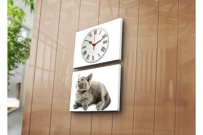 Dekorativt Canvas Maleri med Ur 2 Dele, Flerfarvet