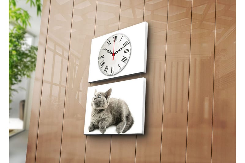 Dekorativt Canvas Maleri med Ur 2 Dele, Flerfarvet